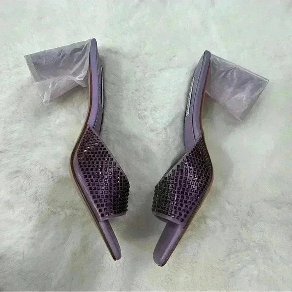 Steve Madden Purple Rhinestone Block Heel Slides Size 7.5 Retro 90s Hoco Bling - Picture 10 of 16